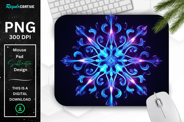 Neon Glowing Snowflake Mouse Pad Sublimation Regulrcrative 
