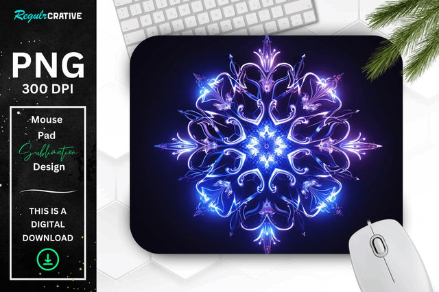 Neon Glowing Snowflake Mouse Pad Sublimation Regulrcrative 