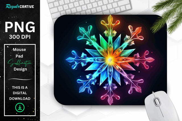 Neon Glowing Snowflake Mouse Pad Sublimation Regulrcrative 