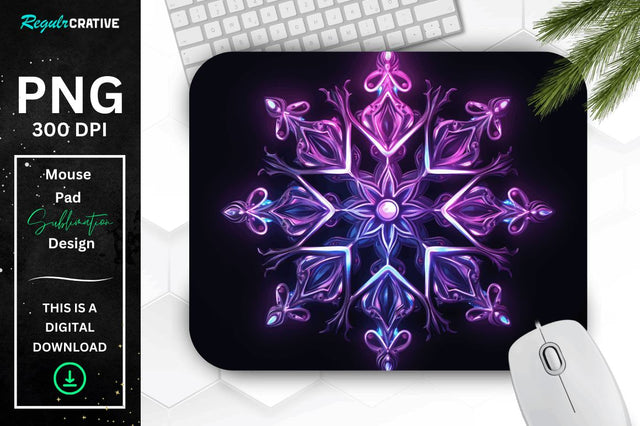 Neon Glowing Snowflake Mouse Pad Sublimation Regulrcrative 
