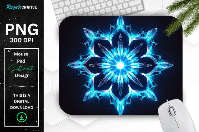 Neon Glowing Snowflake Mouse Pad Sublimation Regulrcrative 