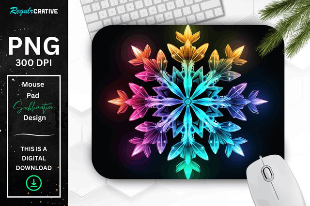Neon Glowing Snowflake Mouse Pad Sublimation Regulrcrative 