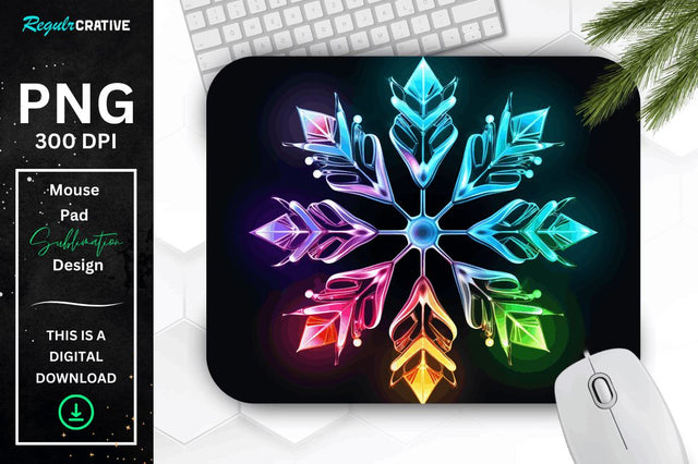 Neon Glowing Snowflake Mouse Pad Sublimation Regulrcrative 
