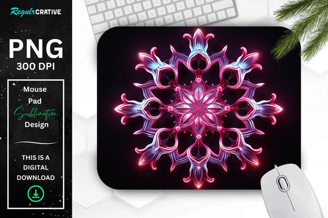 Neon Glowing Snowflake Mouse Pad Sublimation Regulrcrative 