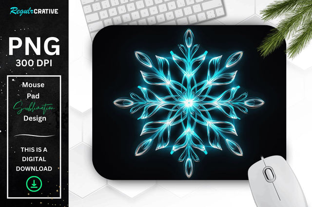 Neon Glowing Snowflake Mouse Pad Sublimation Regulrcrative 