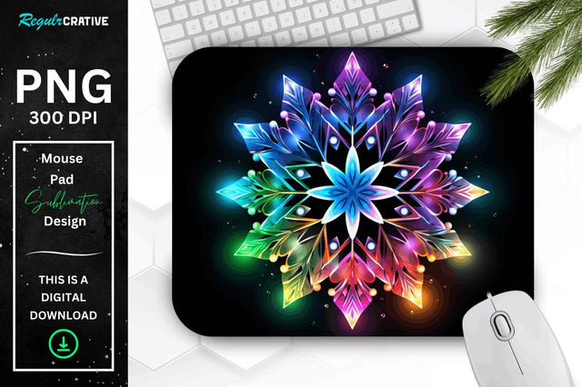 Neon Glowing Snowflake Mouse Pad Sublimation Regulrcrative 