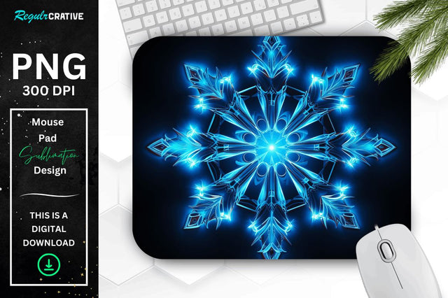 Neon Glowing Snowflake Mouse Pad Sublimation Regulrcrative 