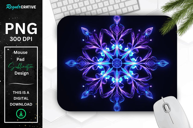Neon Glowing Snowflake Mouse Pad Sublimation Regulrcrative 
