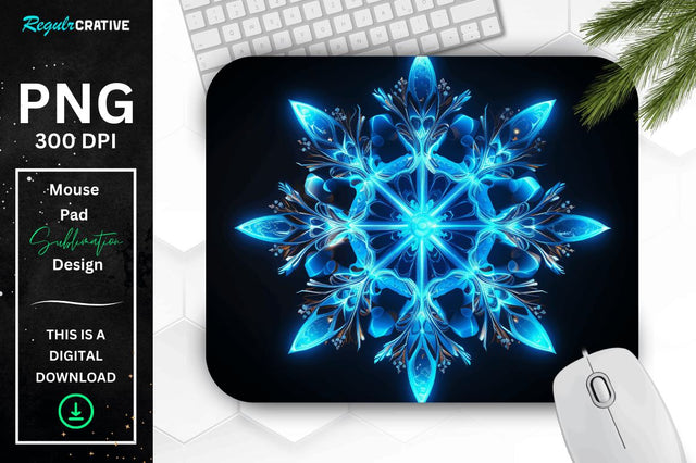 Neon Glowing Snowflake Mouse Pad Sublimation Regulrcrative 