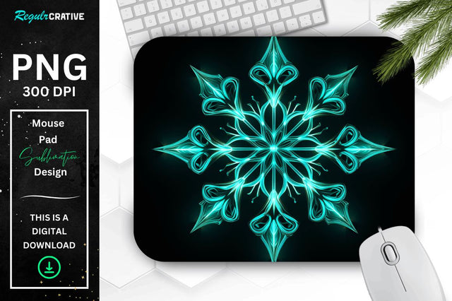 Neon Glowing Snowflake Mouse Pad Sublimation Regulrcrative 