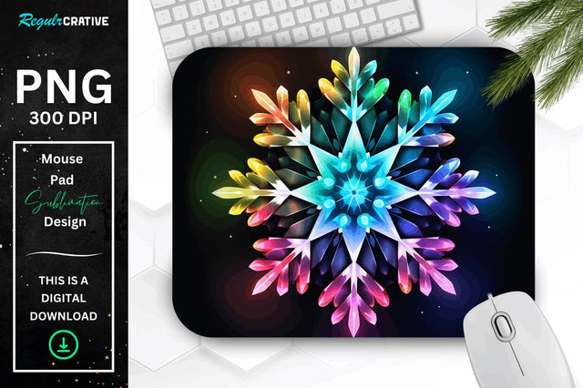 Neon Glowing Snowflake Mouse Pad Sublimation Regulrcrative 