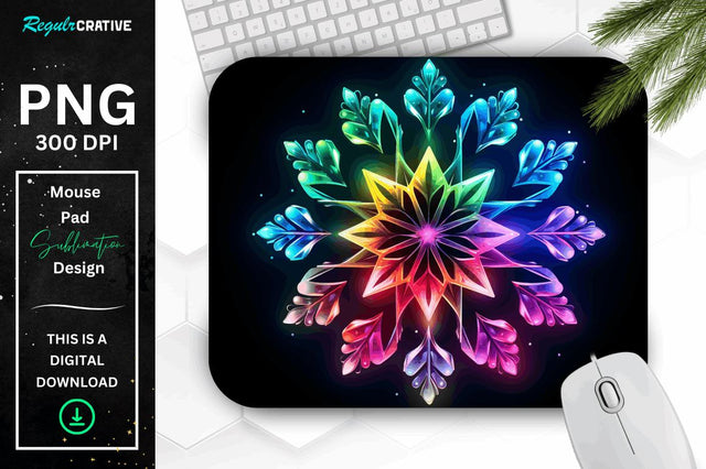 Neon Glowing Snowflake Mouse Pad Sublimation Regulrcrative 