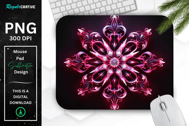 Neon Glowing Snowflake Mouse Pad Sublimation Regulrcrative 
