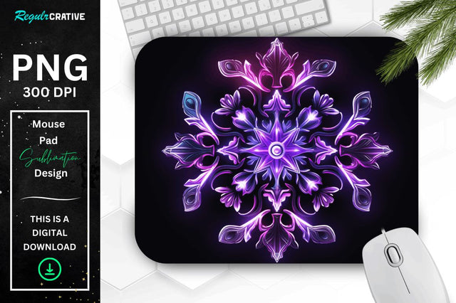 Neon Glowing Snowflake Mouse Pad Sublimation Regulrcrative 