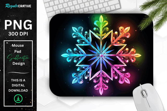 Neon Glowing Snowflake Mouse Pad Sublimation Regulrcrative 