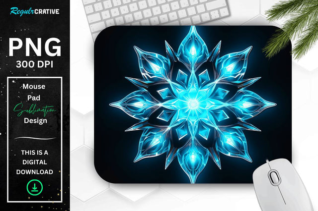 Neon Glowing Snowflake Mouse Pad Sublimation Regulrcrative 