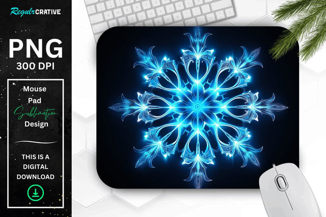 Neon Glowing Snowflake Mouse Pad Sublimation Regulrcrative 