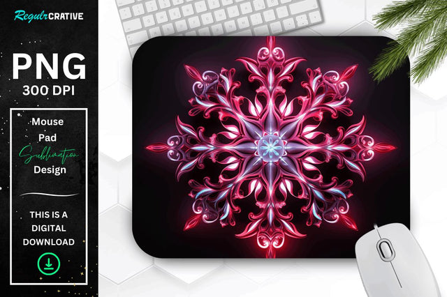 Neon Glowing Snowflake Mouse Pad Sublimation Regulrcrative 