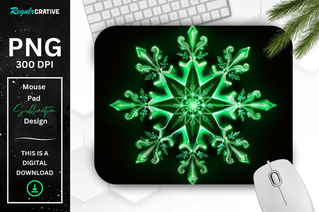 Neon Glowing Snowflake Mouse Pad Sublimation Regulrcrative 