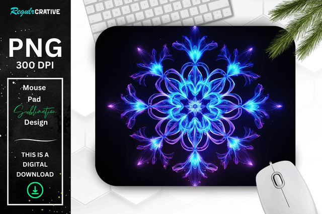 Neon Glowing Snowflake Mouse Pad Sublimation Regulrcrative 
