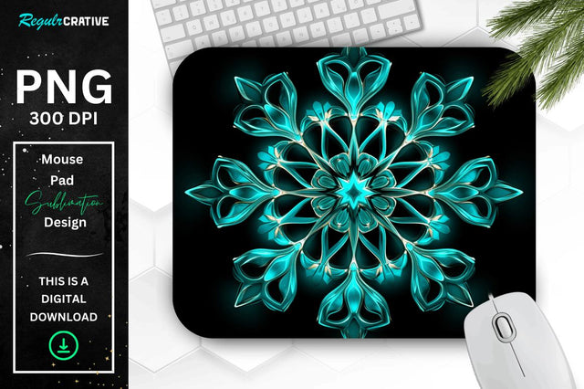 Neon Glowing Snowflake Mouse Pad Sublimation Regulrcrative 