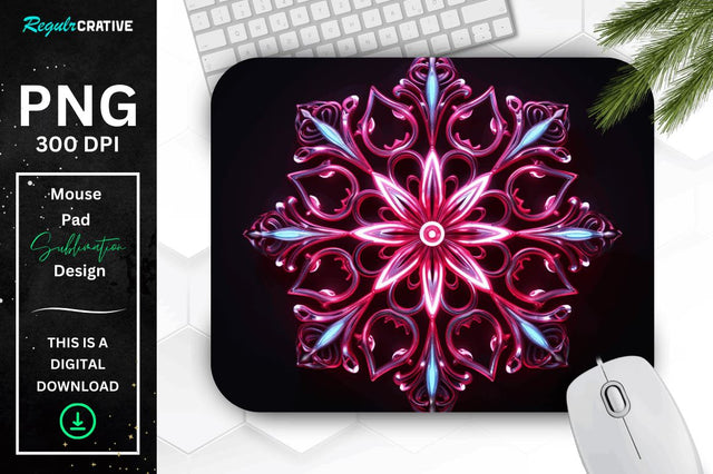 Neon Glowing Snowflake Mouse Pad Sublimation Regulrcrative 