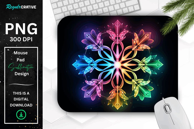 Neon Glowing Snowflake Mouse Pad Sublimation Regulrcrative 