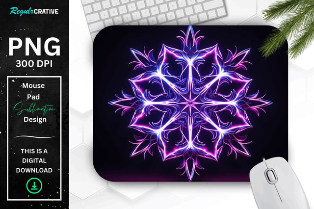 Neon Glowing Snowflake Mouse Pad Sublimation Regulrcrative 