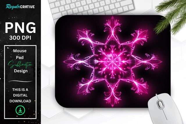 Neon Glowing Snowflake Mouse Pad Sublimation Regulrcrative 