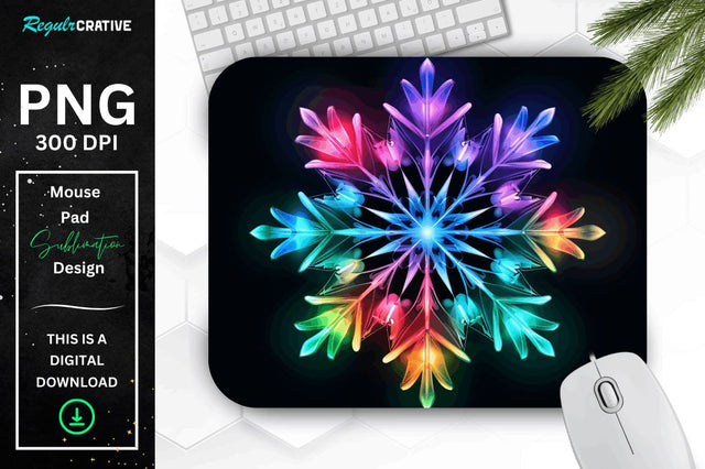 Neon Glowing Snowflake Mouse Pad Sublimation Regulrcrative 