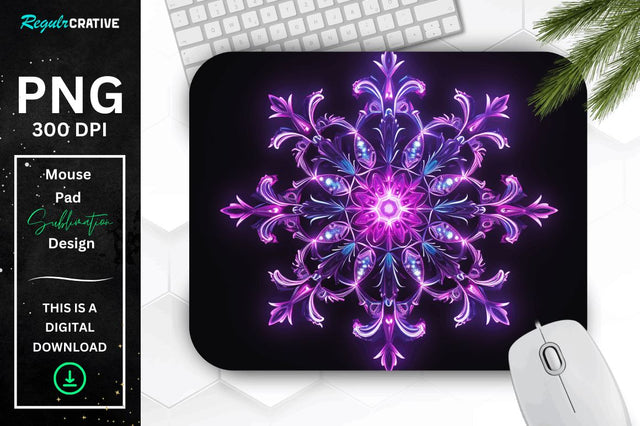 Neon Glowing Snowflake Mouse Pad Sublimation Regulrcrative 
