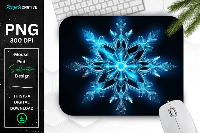 Neon Glowing Snowflake Mouse Pad Sublimation Regulrcrative 