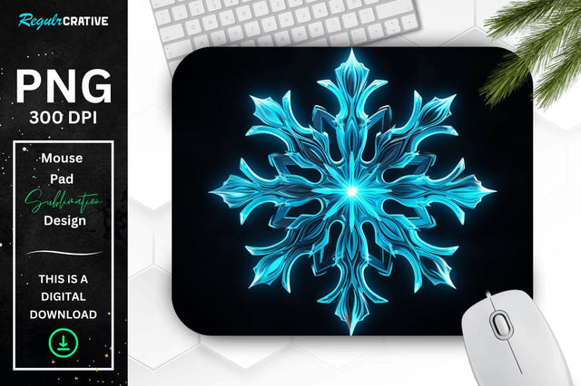 Neon Glowing Snowflake Mouse Pad Sublimation Regulrcrative 