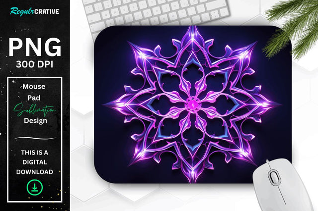 Neon Glowing Snowflake Mouse Pad Sublimation Regulrcrative 