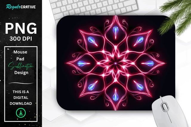 Neon Glowing Snowflake Mouse Pad Sublimation Regulrcrative 
