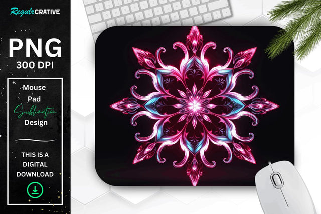 Neon Glowing Snowflake Mouse Pad Sublimation Regulrcrative 