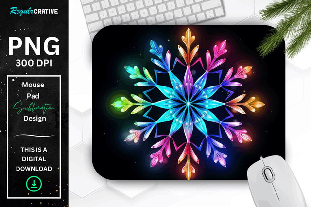 Neon Glowing Snowflake Mouse Pad Sublimation Regulrcrative 