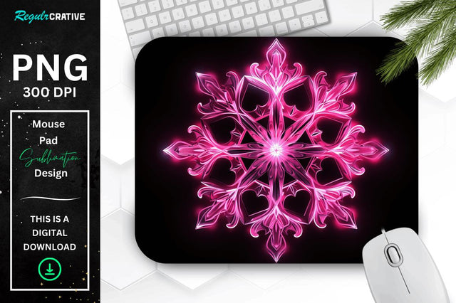 Neon Glowing Snowflake Mouse Pad Sublimation Regulrcrative 