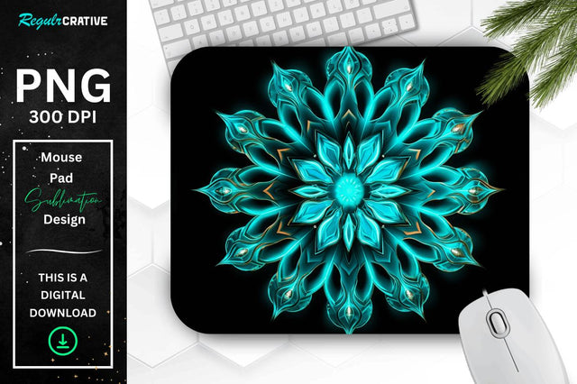 Neon Glowing Snowflake Mouse Pad Sublimation Regulrcrative 