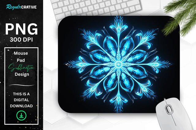 Neon Glowing Snowflake Mouse Pad Sublimation Regulrcrative 