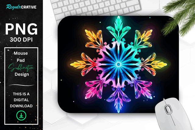 Neon Glowing Snowflake Mouse Pad Sublimation Regulrcrative 
