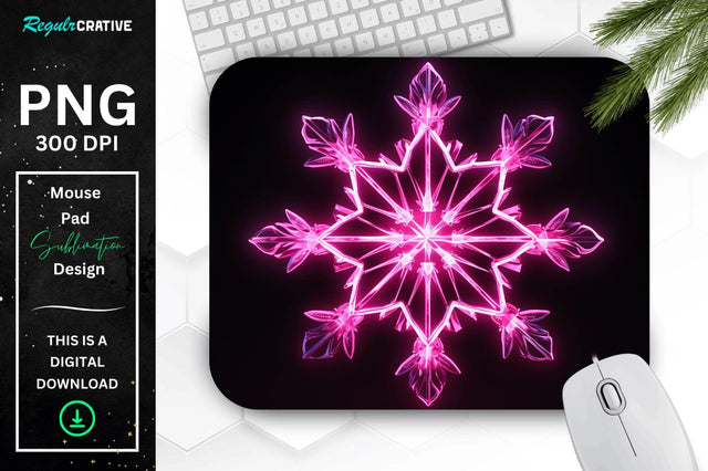 Neon Glowing Snowflake Mouse Pad Sublimation Regulrcrative 