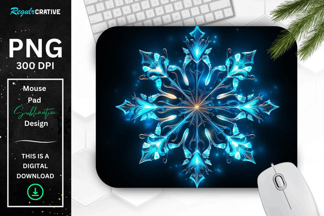 Neon Glowing Snowflake Mouse Pad Sublimation Regulrcrative 