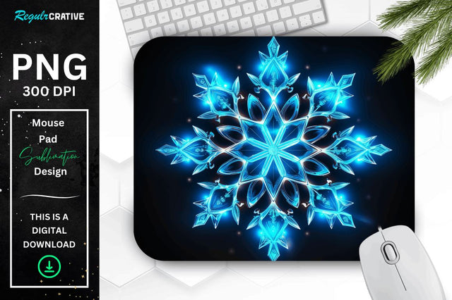Neon Glowing Snowflake Mouse Pad Sublimation Regulrcrative 