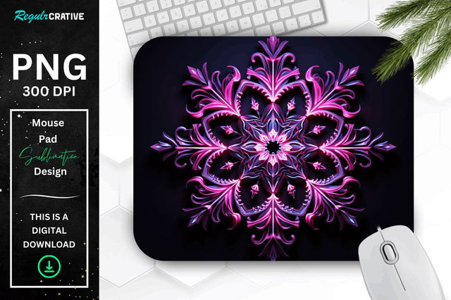 Neon Glowing Snowflake Mouse Pad Sublimation Regulrcrative 