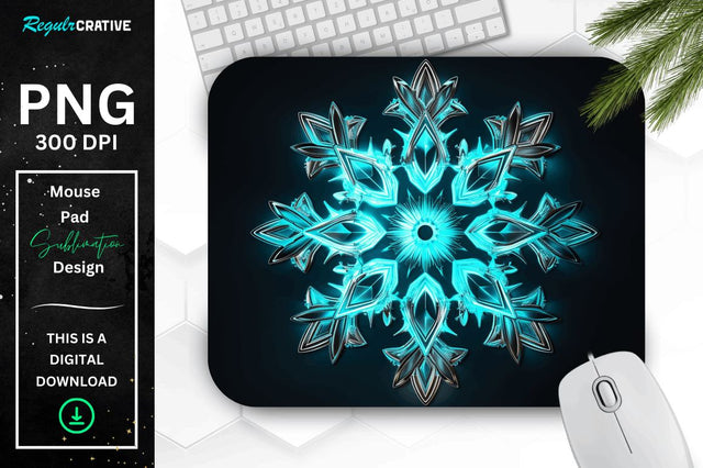 Neon Glowing Snowflake Mouse Pad Sublimation Regulrcrative 