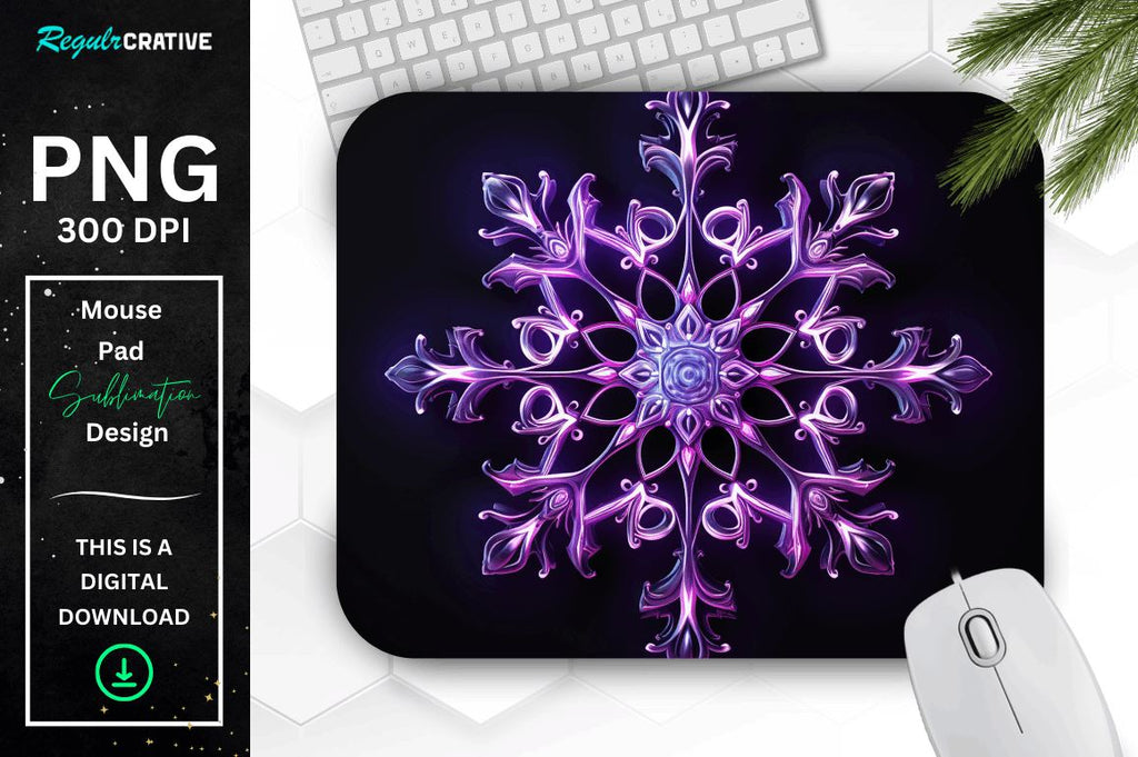 Neon Glowing Snowflake Mouse Pad - So Fontsy