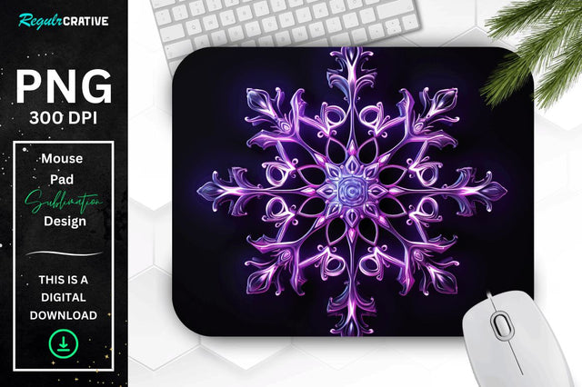 Neon Glowing Snowflake Mouse Pad Sublimation Regulrcrative 
