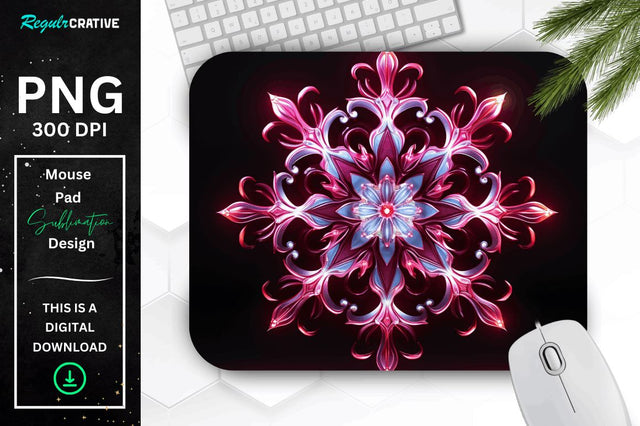Neon Glowing Snowflake Mouse Pad Sublimation Regulrcrative 