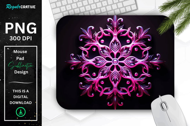 Neon Glowing Snowflake Mouse Pad Sublimation Regulrcrative 